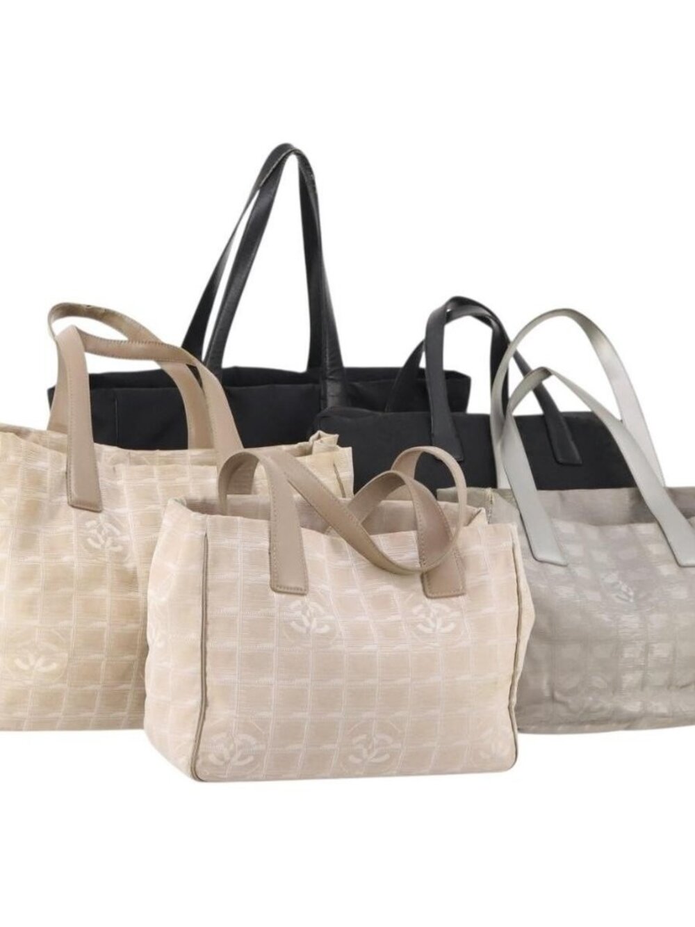 CHANEL New Travel Line Tote Bag Canvas 5 Set Black Gray Pink CC Auth ti3986